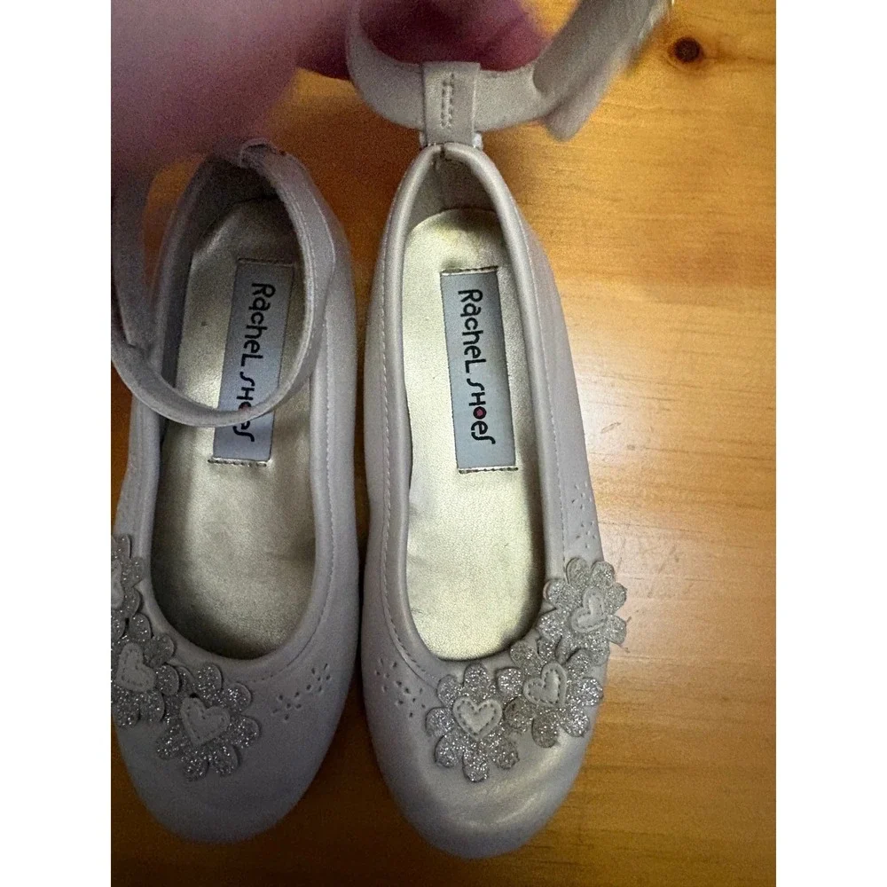 Rachel Shoes Maggi Girls White Pearl Glitter Flower Mary Jane Dress Flats 11M